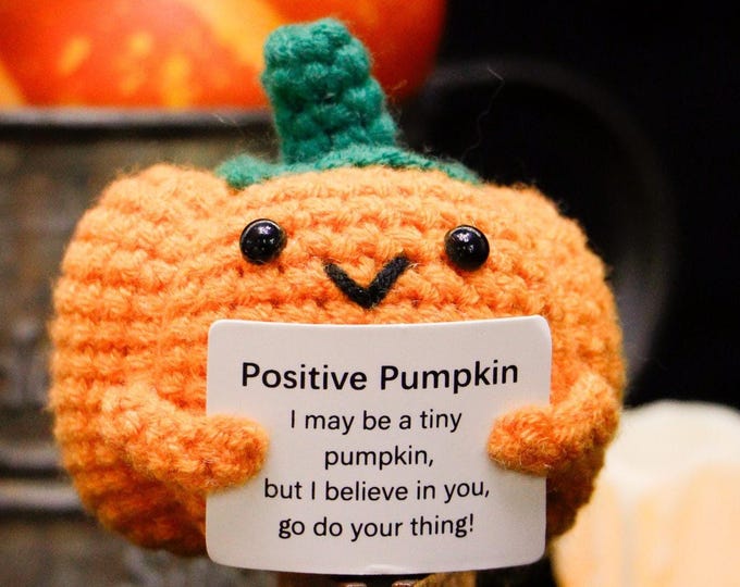 Pumpkin Crochet Emotional Support, Halloween Ghost Doll, Cute Crochet Gift, Positive Pumpkin, Positive Ghost, Halloween Gift, Fall Gift