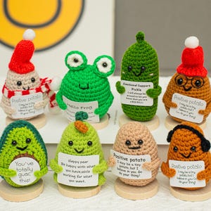 Presentes de batata positivos com suporte, picles de apoio emocional, pensando em você, presentes de formatura para ela, envie um abraço, presente de Natal para um amigo