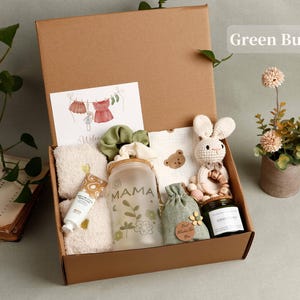 New Mom Care Package, New Baby gift box, Welcome Baby Gift, Birthday Gift, Self Care Gift, Congratulations, Gift For Her, Cozy Gift Green Bunny