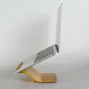 Wood Laptop Stand for Desk, Ergonomic Riser for Notebooks up to 16 Inches, Stylish Wooden Laptop Holder