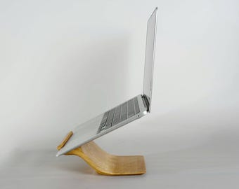 Wood Laptop Stand for Desk, Ergonomic Riser for Notebooks up to 16 Inches, Stylish Wooden Laptop Holder