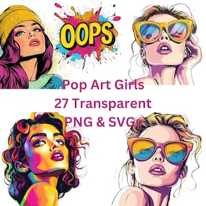 27 Retro Comic Style Pop Art Girls Clipart Bundle, Sublimation Designs, Digital Download, Digital Prints Instant Download, PNG SVG Files,png