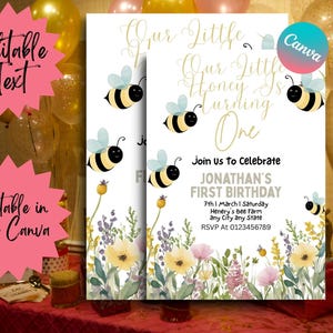 Bee First Birthday Invitation Our Little Honey First Birthday Invitation Bee Birthday Invite Cute Bee Birthday Invitation 1st Bee-Day Invite