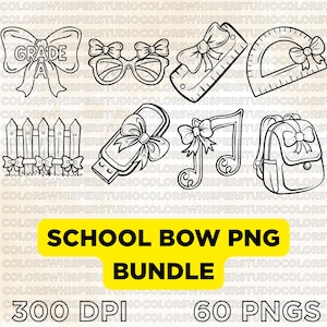 School Bow PNG Bundle | Cute Back to School Clipart | Girly Bow School Supplies | Teacher & Student Stickers | Digital Download