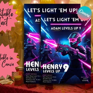 Laser Tag Invitation, Neon Laser Tag invite Glow Laser Tag Birthday Party Neon Glow Laser Party Editable Template Instant Download Printable