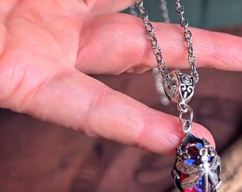 Dragon Egg Reversible Necklace, Dragonfly Fire Opal Pendant, Fantasy Jewelry, Ren Faire Necklace, RPG Gift, Handmade USA