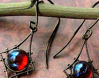 Pendientes de ópalo de fuego dorado, joyería Aliento de Dragón, boda, cumpleaños, regalos para ella, ideas de regalos de Navidad, regalos por menos de 30