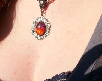 Dragon Breath Necklace, Mexican Fire Opal Pendant, Fantasy RPG Gift for Her