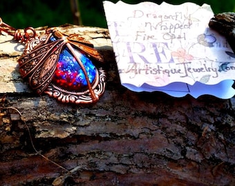 Libelle Halskette Drachen Atem Feuer Opal Halskette Ren Faire Schmuck Geschenk für sie USA Handmade