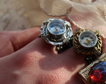 Steampunk Compass and Locket Rings all 5 Listing for Nina! Compass Ring, Working Compass Ring, Steampunk Ring, Jewelry, Cosplay, Larp, Gifts