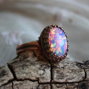 Pink Fire Opal Ring, Copper Ring,  SIZE 4.5 to size 9.5, Promise Ring, Adjustable Ring, Opal Ring, Trendy Gifts, Free Shipping, Birthday