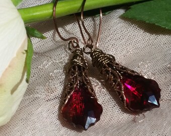 Ruby Red Earrings, Victorian Red Earrings, Elegant Earrings, Event Earrings, Wedding Earrings, Weddings, Free Shipping, Christmas Gifts