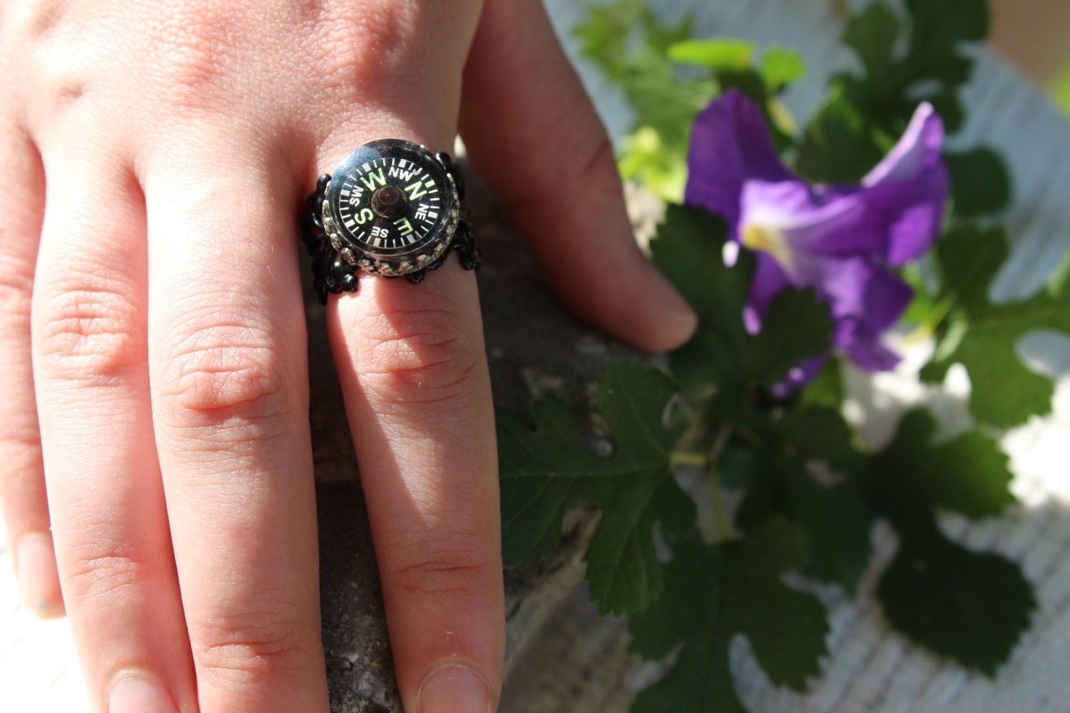 Compass Ring Filigree Ring Glow in dark ring Cosplay Victorian Ring Black Ring Fall gifts Birthday gift Larp gifts