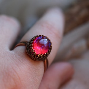 Dragons Breath Copper Ring, Fire Opal Oval Ring, Size 4.5 to 9.5 Dragons Breath Opal, Mexican Fire Opal, Free Shipping, Cosplay, Rings
