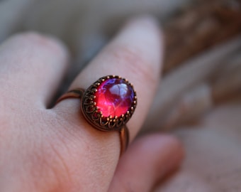 Drachenatem Kupferring, Feueropal Oval Ring, Größe 4,5 bis 9,5 Drachenatem Opal, mexikanischer Feueropal, kostenloser Versand, Cosplay, Ringe