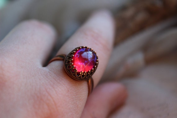 Dragons Breath Copper Ring, Fire Opal Oval Ring, Size to