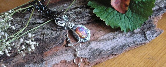 Pretty in Pink Fire Necklace, Valentine Gift, Gifts for Her, USA Created, Fantasy Jewelry, Mystical Finds, RPG