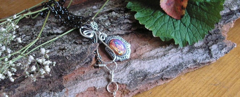 Pink Fire Fantasy Necklace, Mystical RPG Jewelry, Graduation Gift for Her, Handmade USA image 1
