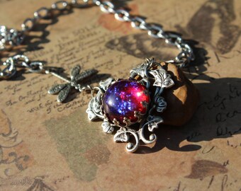 Dragon Heart Necklace, Heart of Dragon with Dragonflies Necklace, Dragon Breath Necklace, Fire Opal Necklace, Free Shipping, Mother's Day