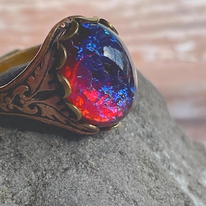 Dragon Breath Ring, Fall Sale, Fire Opal Ring, Fire & Lace Ring, Adjustable, Birthday, Cosplay, Glass Opal Ring, Wife Gift, Christmas Gifts