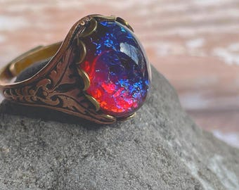 Drachenatem Feueropal Ring, verstellbarer Fantasy Ring, Geschenk für sie