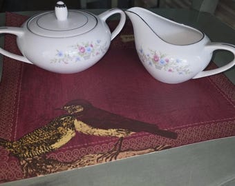 Vintage Florenteen Fantasia Creamer & Sugar Bowl, Floral Fine China Japan, 1960s