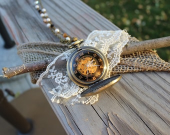 Mechanical Watch Necklace, Pocket Watch Working, Steampunk, Locket, Weddings, Free Shipping, Jewelry Gifts, Game Con, Cosplay, Mom Gifts