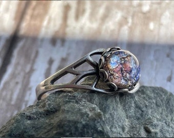 Amethyst Fire Opal Ring, Filigree Opal Ring, Purple Opal Ring, Birthday Gift Ideas, Promise Ring, Gift for Her, Trendy Gift, Enchanted Ring