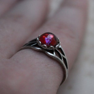 Petite Dragons Breath Ring, Fire Opal Ring, Antique Sterling Silver Filigree Band, Gift for Her, Promise Ring, Opal Ring, Valentine's Day image 3