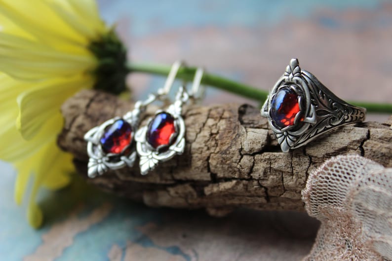 Dragon's Breath Fire Ring, Dragon's Breath Earrings, Mexican Fire Opal Ring, Free Shipping, Gift for Wife, Mother's Day Gift, Cosplay, LARP image 1