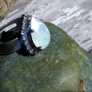White Fire Opal Ring, Halo Pear Ring, Stunning Ring, Sizes 7-11, Pear Cut Ring, Teardrop Ring, Opal Ring, Free Shipping, Fall Gift, Birthday