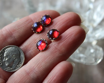 Dragon Breath Stud Earrings, 7mm Fire Opal Earrings, Fantasy Jewelry Gift for Her,  RPG Cosplay, Gifts Under 30, Handmade USA