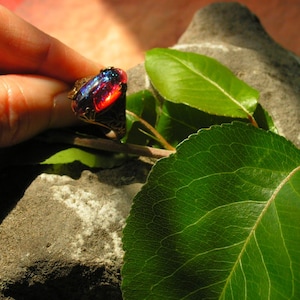 Huge Jewelry Sale, Dragon Breath Ring, Glass Opal Ring, Gold Ring, Adjustable, 45 and under, Birthday gift, Fall Gift, Christmas Gift Ideas