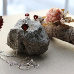 Garnet Necklace in Solid Sterling Silver, Natural Gemstone Necklace, Heart Necklace, Genuine Garnet Necklace, Faith gemstone, Birthday Gifts