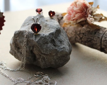Genuine Garnet Heart Necklace Sterling Silver, January Birthstone Jewelry, Natural Gemstone Graduation Gift for Her