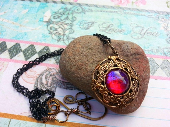 Mystic Dragon Fire Necklace, Dragon Breath Opal Pendant, Fantasy RPG Cosplay Ren Faire Jewelry