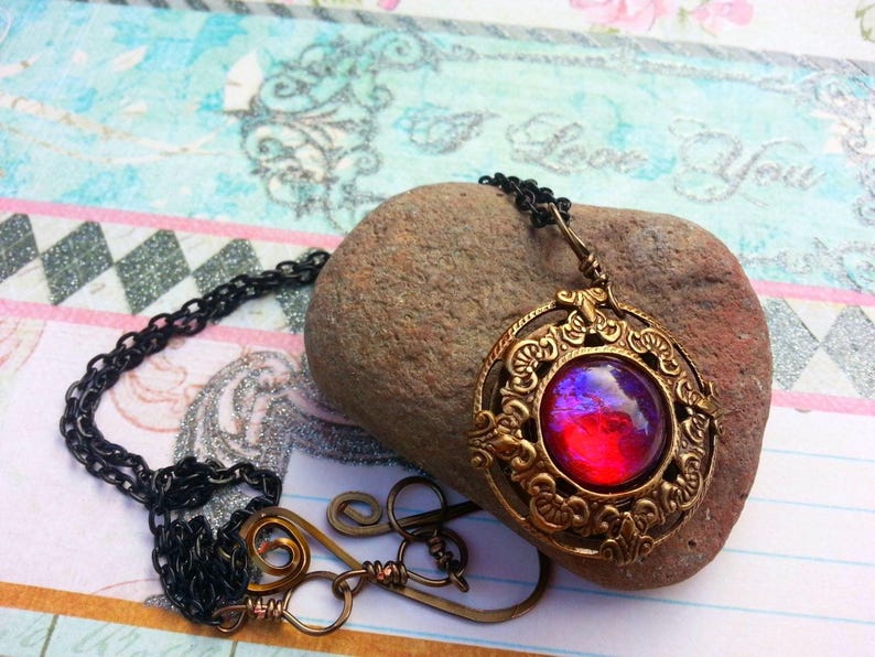 Mystic Dragon Fire Necklace, Dragon Breath Opal Pendant, Fantasy RPG Cosplay Ren Faire Jewelry image 1