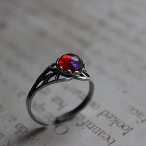 Petite Dragons Breath Ring, Fire Opal Ring, Antique Sterling Silver Filigree Band, Gift for Her, Promise Ring, Opal Ring, Valentine's Day image 2