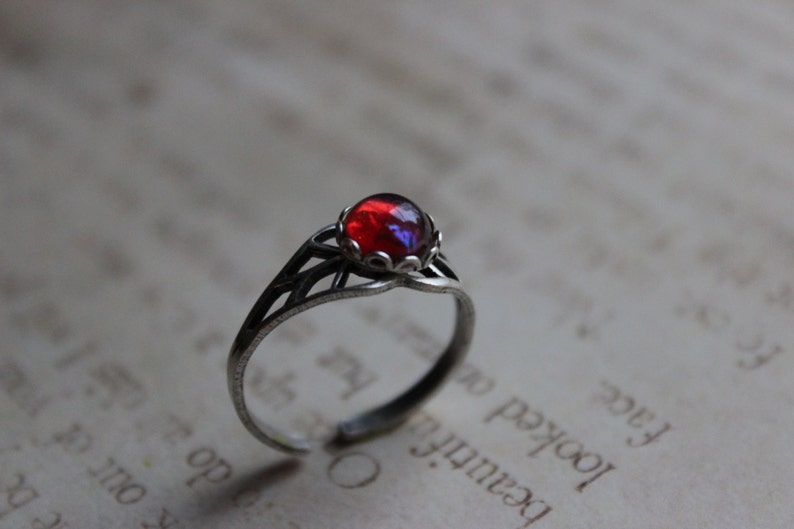 Petite Dragons Breath Ring, Fire Opal Ring, Antique Sterling Silver Filigree Band, Gift for Her, Promise Ring, Opal Ring, Valentine's Day image 2