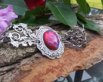 Hearts on Fire Bracelet, Entangled in the Morning Glories Bracelet, Fire Opal Bracelet, Victorian Bracelet, Free Shipping, Cosplay, Mom Gift