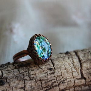 Green Fire Opal Ring, Opal Ring, Fire Opal Ring,  Adjustable Ring, Copper Jewelry, Trendy Gifts, Gift for Her, Victorian Ring, Free Shipping
