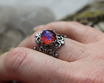 Dragon's Breath Ring, Fire Opal Earrings, Mexican Fire Opal Ring, Rings, Jewelry gifts, Free Shipping, Ren Faire, Christmas in July, Summer