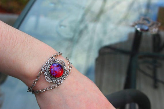 Fire Opal Bracelet, Opal Flower Bracelet, Handcrafted Bracelet, Handmade Jewelry, Opal Bracelet, Wedding, Anniversary, Dragon Adventurer rpg