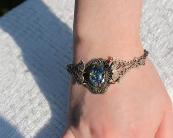 Cobalt Blue Bracelet Victorian Bracelet, Blue Opal Bracelet, Filigree Bracelet, Heart Bracelet, Opal Bracelet, Free Shipping, Jewelry gifts