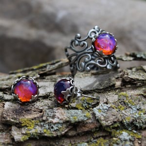 Dragon's Breath Earrings, Dragon's Breath Ring, Opal Ring, Opal Earrings, Mexican Fire Opal Ring, Free Shipping, Gift for Wife, Mother's Day image 3