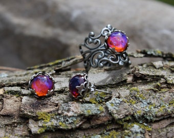 Anillo de ópalo de fuego, pendientes de aliento de dragón, vendedor y envío de EE. UU., pendientes de ópalo de fuego mexicano, regalo de cumpleaños, regalos de otoño, cosplay, LARP, Navidad