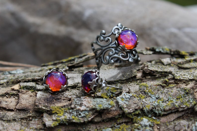 Dragon's Breath Earrings, Dragon's Breath Ring, Opal Ring, Opal Earrings, Mexican Fire Opal Ring, Free Shipping, Gift for Wife, Mother's Day image 3
