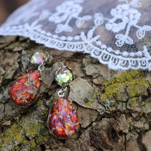 Vintage Glass Opal Earrings, Created with Swarovski crystals, Fire Opal, Weddings, Post Dangle, Free Shipping, Fall Gifts, Christmas Gifts