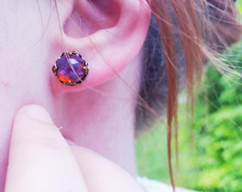 Pendientes de ópalo de fuego, pendientes de aliento de dragón, regalo de joyería fantástica para ella, pendientes colgantes, pendientes para graduación, hechos a mano en EE. UU.