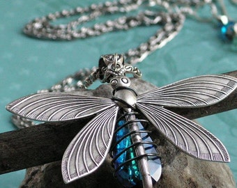 Dragonfly Necklace, Bermuda Blue Dragonfly Necklace, Peacock Blue Dragonfly Necklace, Extra long Necklace, Weddings, Enchanted Necklace